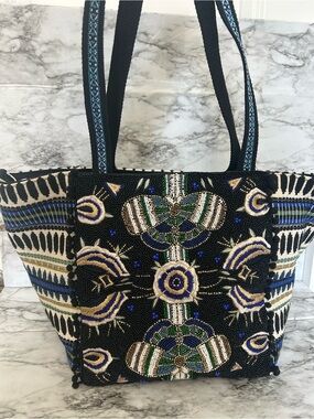 America & Beyond NWOT embroidered Beaded Butterfly Tote Bag with long strap